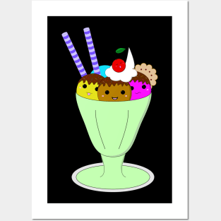 Cute Kawaii Ice cream with cherry Posters and Art